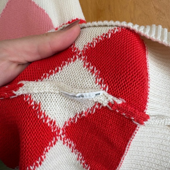 Boden Cotton Argyle Crew Sweater Large Diamond Harlequin Yellow Pink Blue Red - Picture 5 of 8